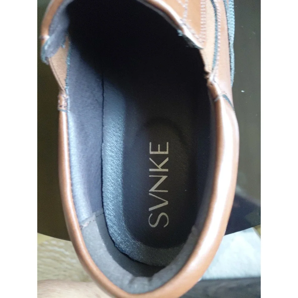 SVNKE D001 Men's Brown PU Slip On Square Toe Oxford Dress Shoes Size 8.5 Sz 41